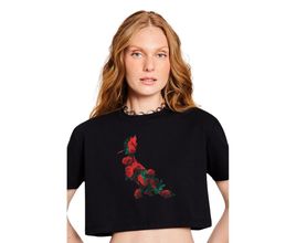 Cropped Roses Preta Reversa