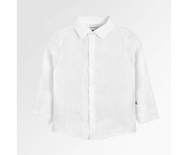 Camisa De Bebê Masculina Manga Longa Puro Linho - Branco