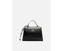 Bolsa Satchel Preta Couro Grande Bag Charm Nó