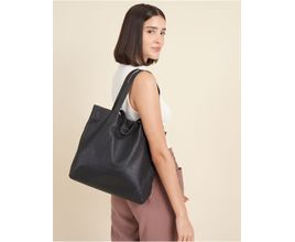 Bolsa Couro Grande Textura Furos - Preto - U