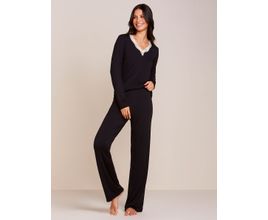 Pijama Longo Decote V Em Viscose E Renda Moon