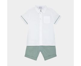 Conjunto De Bebê Masculino Com Bermuda Puro Linho - Verde