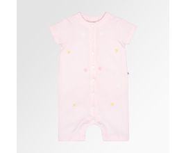 Macacão De Bebê Feminino Curto Dadinho Bordado Flores - Rosa Bebe