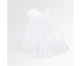 Vestido De Bebê Feminino Fustão Fio 60 Ponto Smock Com Pérolas Bordadas - Branco