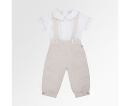 Conjunto De Bebê Masculino Jardineira Puro Linho - Kaki