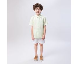 Camisa Infantil Masculina Manga Curta Puro Linho Com Bolso - Verde