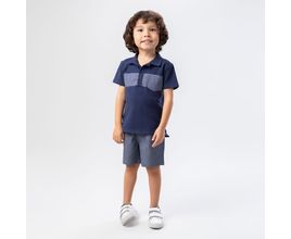 Conjunto De Bebê Masculino Polo Com Bermuda Listrada - Azul Marinho