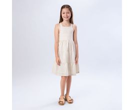 Vestido Infantil Feminino Listrado Eco Com Babados - Cru