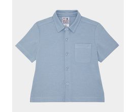 Camisa Infantil Masculina Manga Curta Malha Com Bolso - Azul Bebe