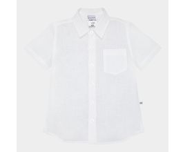 Camisa Infantil Masculina Manga Curta Puro Linho Com Bolso - Branco