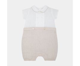 Romper De Bebê Masculino Puro Linho Com Martingale - Kaki