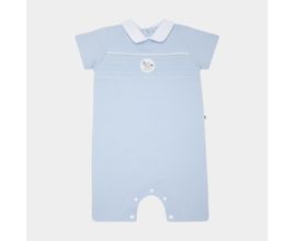 Macacão De Bebê Masculino Curto Ponto Smock Com Bordado - Azul Bebe