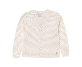 Cardigan Infantil Feminino Tricot Ponto Concha - Off White