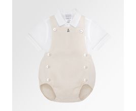 Conjunto De Bebê Masculino Puro Linho Com Jardineira - Kaki