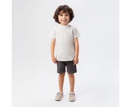 Conjunto De Bebê Masculino Piquet Listrado Com Bermuda - Cinza