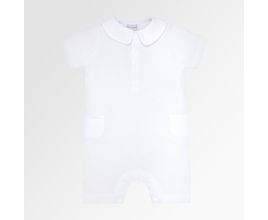 Macacão De Bebê Masculino Curto Dadinho Com Gola - Branco