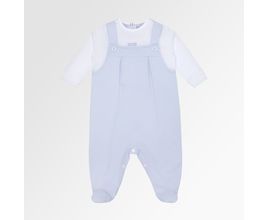 Macacão De Bebê Masculino Longo Egípcio Gold Fio 50 Com Jardineira - Azul Bebe