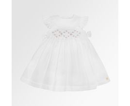 Vestido De Bebê Feminino Fustão Fio 60 Ponto Smock - Branco