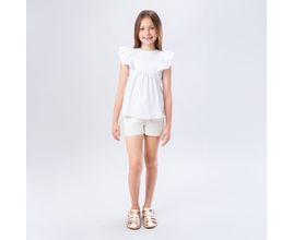 Blusa Infantil Feminina Manga Curta Cotton Gold Com Babados - Branco