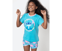 Pijama Manga Curta Algodão Menina Teen Stitch - Puket