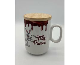 Caneca de Porcelana com Tampa de Bambu - Páscoa