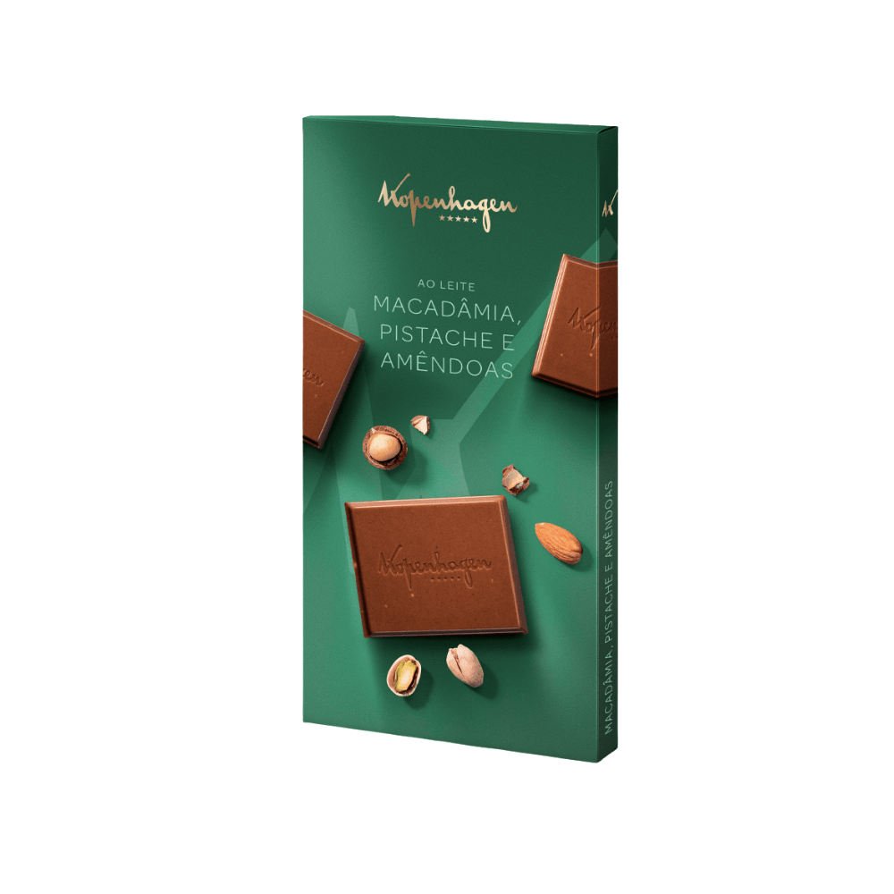 Tablete Kopenhagen Ao Leite Com Macadâmia Pistache E Amêndoas 100g