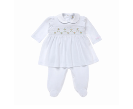 Macacão Vestido de Bebê Feminino Longo Plush Ponto Smock - Paola da Vinci