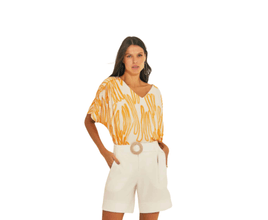 Blusa Marcia Lebelson Decote V Estampa Salamandra