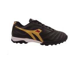 Chuteira Society Mathaus Azurra Couro com Biqueira Costurada Adulto Preto/Dourado