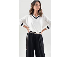 Blusa Marcia Lebelson Decote E Punho Tricot