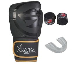 Luva Boxe Naja Black Line Kit + Bandagem + Protetor Bucal - Par