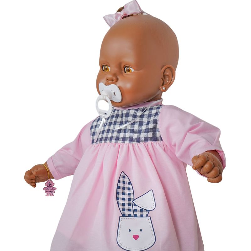 Boneca Bebezinho Reborn Vestido Rosa Claro Estrela