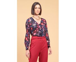 Blusa Tilly Decote V Botoes Floral Dark