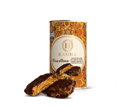 Biscottino Haoma Recheado De Creme De Caramelo Salgado E Cobertura De Chocolate 56% Cacau