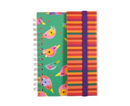 Agenda Papel Craft Diária Luxo Garra com Aba 2024 Pássaro Flor/Listras Neon