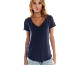 Camiseta Jogê Decote V Malha Basic Tees Feminina