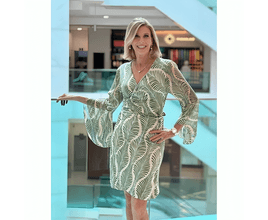 Vestido Marcia Lebelson Estampado Manga Longa Com Decote Em V